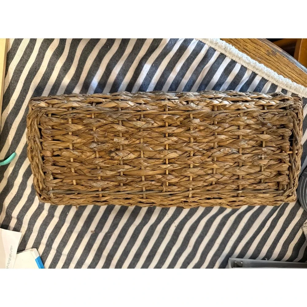 Woven Seagrass Rectangular Storage Basket with Handles Brown Rustic 16 inch